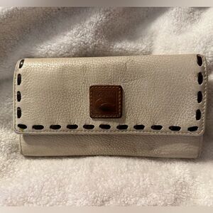 Dooney & Bourke Beige Leather Wallet with Brown Trim
